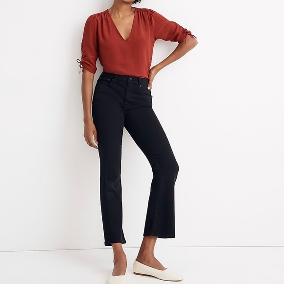 Madewell Silk Cinch-Sleeve Top in Rust - Picture 4 of 10